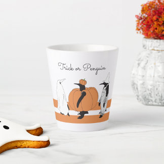 Schattige Pompoen Pinguïn Grappige Halloween Latte Mok