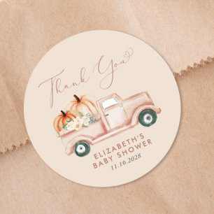 Schattige pompoen truck Baby shower dank u Ronde Sticker