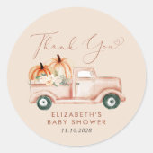 Schattige pompoen truck Baby shower dank u Ronde Sticker (Voorkant)