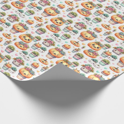 Schattige pompoen vetplant patroon cadeaupapier (Hoek)