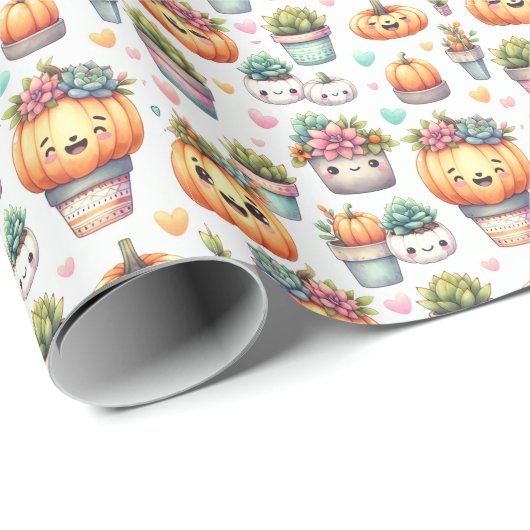 Schattige pompoen vetplant patroon cadeaupapier (Rol Hoek)