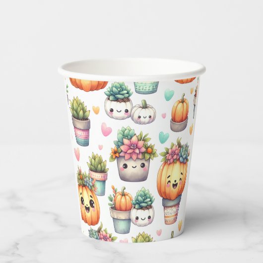 Schattige pompoen vetplant patroon papieren bekers (Achterkant)