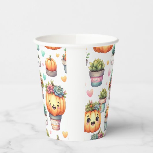 Schattige pompoen vetplant patroon papieren bekers (Links)
