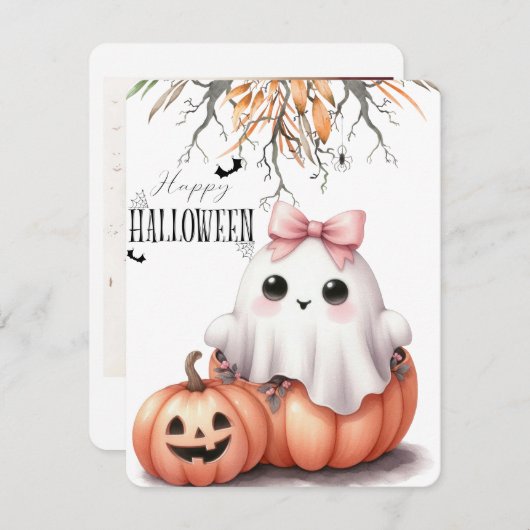 Schattige Pompoen Vleermuis Halloween Feestdagenkaart (Voorkant / Achterkant)