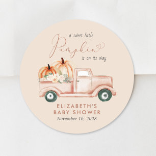 Schattige pompoen vrachtwagen Baby shower Ronde Sticker