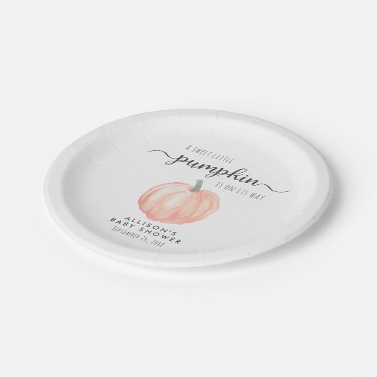 Schattige pompoen Waterverf Baby shower Papieren Bordje (Gekanteld)