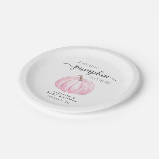 Schattige pompoen Waterverf meisje Baby shower Papieren Bordje (Gekanteld)
