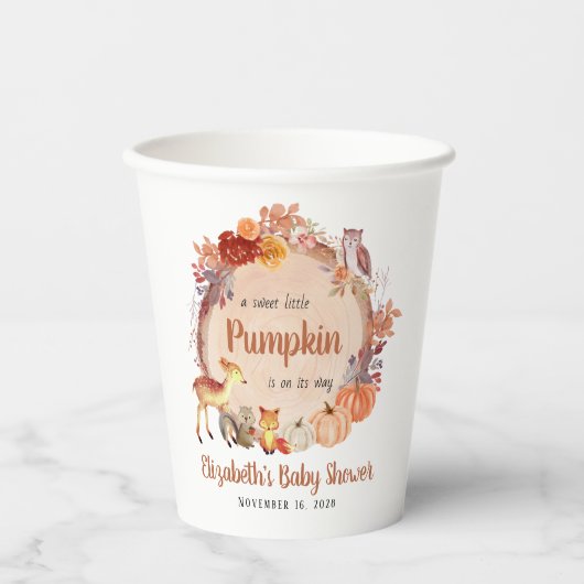 Schattige pompoen Woodland Animals Baby shower Papieren Bekers (Voorkant)