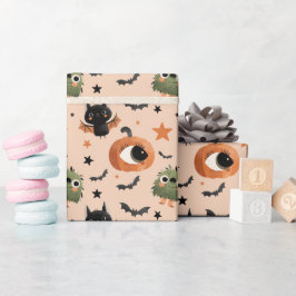 Schattige pompoenmonster en vleermuispatroon Hallo Cadeaupapier