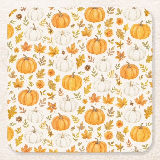 Schattige pompoenpatroon | Thanksgiving Kartonnen Onderzetters (Voorkant)