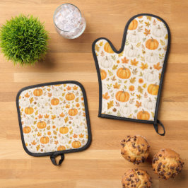 Schattige pompoenpatroon | Thanksgiving Ovenwant & Pannenlap Set