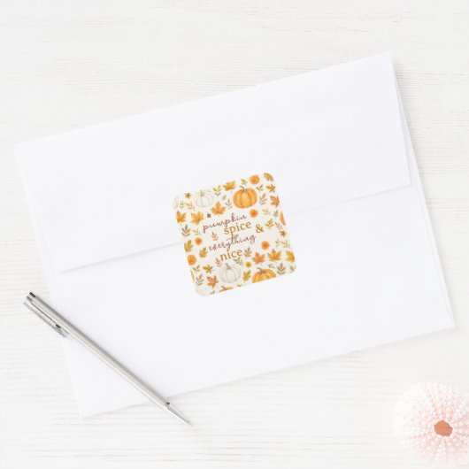 Schattige pompoenpatroon | Thanksgiving Vierkante Sticker (Envelop)