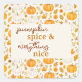 Schattige pompoenpatroon | Thanksgiving Vierkante Sticker (Voorkant)