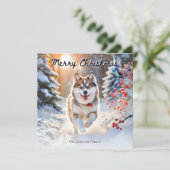 Schattige Pomsky-hond in de sneeuw Kerstmis pretti Feestdagenkaart (Staand voorkant)