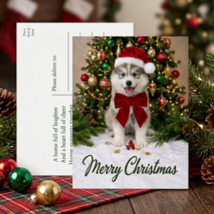 Schattige Pomsky Puppy Hond Kerstman Liefhebber Pr Feestdagenkaart
