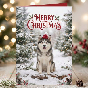 Schattige Pomsky Puppy Husky Hond Liefhebber Kerst Kaart