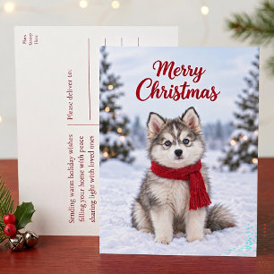 Schattige Pomsky Puppy Husky Hond Liefhebber Prett Feestdagenkaart