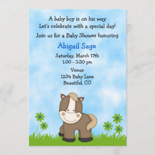 Schattige Pony Baby shower voor jongens Kaart
