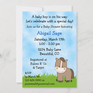 Schattige Pony Baby shower voor jongens Kaart