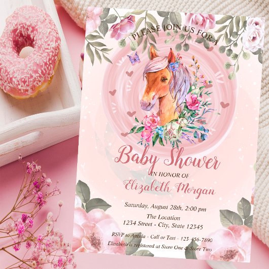 Schattige Pony Floral Baby shower Kaart