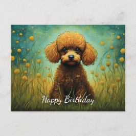 Schattige Poodle Bloem Wei Verjaardag Briefkaart