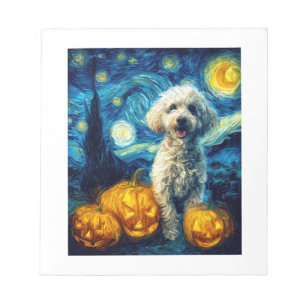 Schattige Poodle Hond Halloween Jack O Lantern Pom Notitieblok