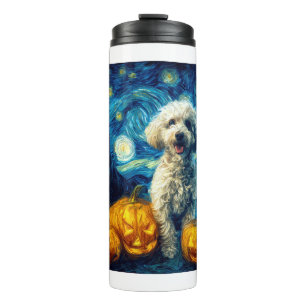 Schattige Poodle Hond Halloween Jack O Lantern Pom Thermosbeker