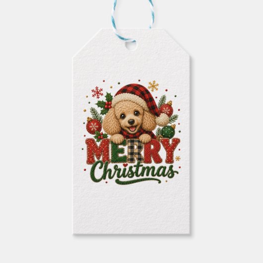 Schattige Poodle Prettig Kerstfeest Cadeaulabel (Voorkant)