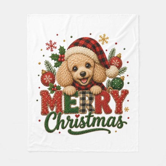 Schattige Poodle Prettig Kerstfeest Fleece Deken (Voorkant)