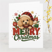Schattige Poodle Prettig Kerstfeest Kaart (Gele Bloem)