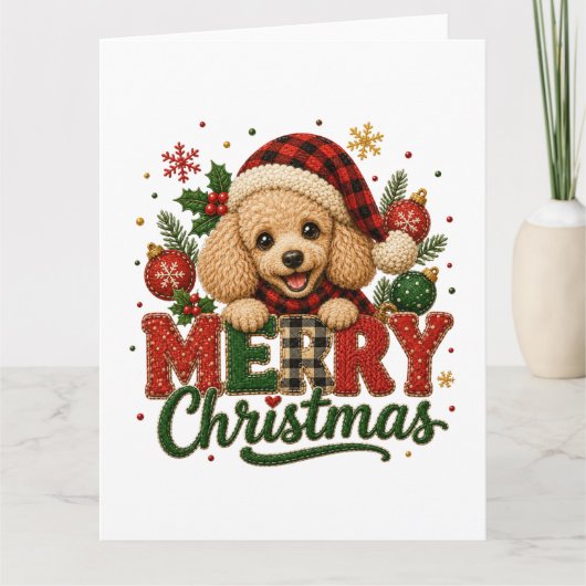 Schattige Poodle Prettig Kerstfeest Kaart (Voorkant)