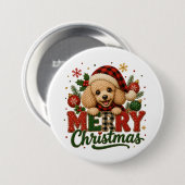 Schattige Poodle Prettig Kerstfeest Ronde Button 7,6 Cm (Voorkant /achterkant)