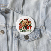 Schattige Poodle Prettig Kerstfeest Ronde Button 7,6 Cm (In situ)
