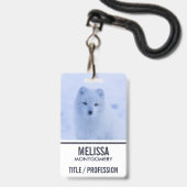 Schattige Poolvos op Besneeuwde Winterachtergrond Badge (Voorzijde met lanyard)