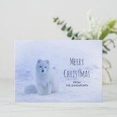 Schattige Poolvos op Besneeuwde Winterachtergrond Feestdagenkaart (Staand voorkant)