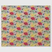 Schattige  Poppy Daisy Floral Kraft Cadeaupapier (Vlak)