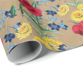 Schattige  Poppy Daisy Floral Kraft Cadeaupapier (Rol Hoek)