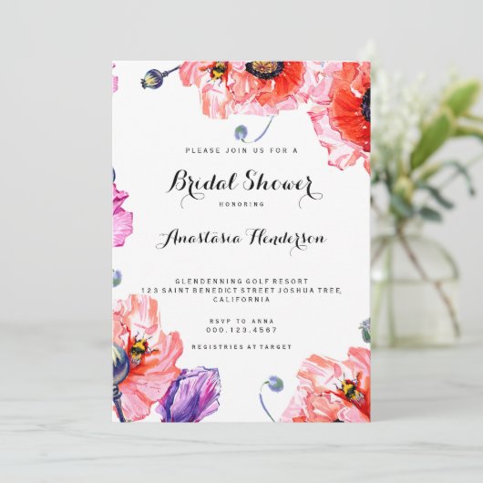 Schattige poppy Flowers Vrijgezellenfeest. Kaart (Staand voorkant)