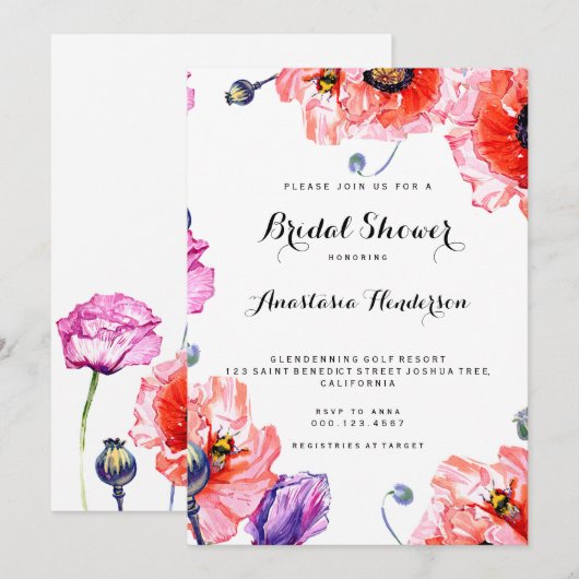 Schattige poppy Flowers Vrijgezellenfeest. Kaart (Voorkant / Achterkant)