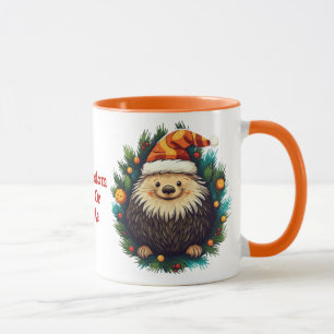 Schattige Porcupine Xmas Licht Santa Porcupine Mok