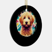 Schattige Portret Goldendoodle Dog op Golden Doodl Keramisch Ornament (Rechts)