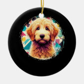 Schattige Portret Goldendoodle Dog op Golden Doodl Keramisch Ornament (Voorkant)
