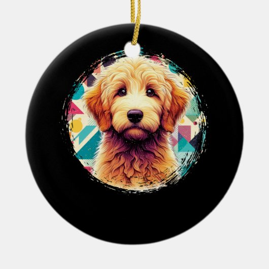 Schattige Portret Goldendoodle Dog op Golden Doodl Keramisch Ornament (Voorkant)
