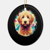 Schattige Portret Goldendoodle Dog op Golden Doodl Keramisch Ornament (Links)