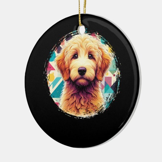 Schattige Portret Goldendoodle Dog op Golden Doodl Keramisch Ornament (Links)