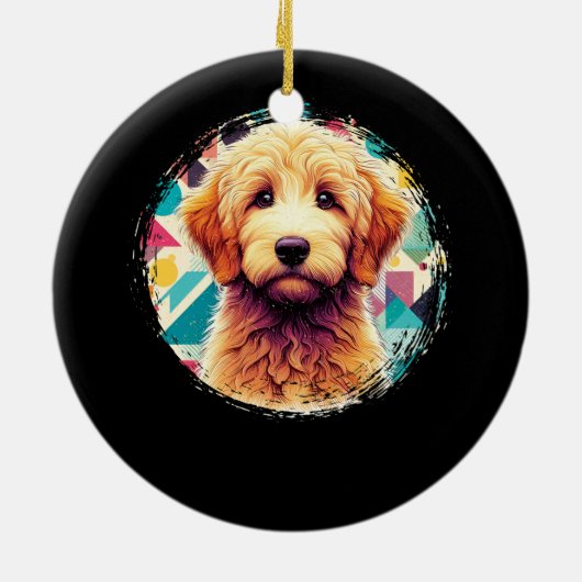 Schattige Portret Goldendoodle Dog op Golden Doodl Keramisch Ornament (Achterkant)