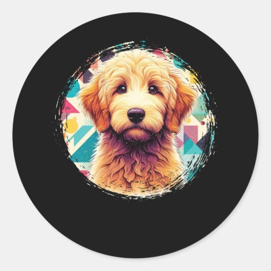 Schattige Portret Goldendoodle Dog op Golden Doodl Ronde Sticker (Voorkant)