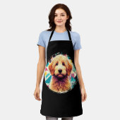 Schattige Portret Goldendoodle Dog op Golden Doodl Schort (Gedragen)