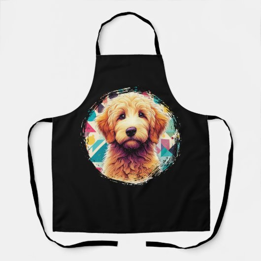 Schattige Portret Goldendoodle Dog op Golden Doodl Schort (Voorkant)