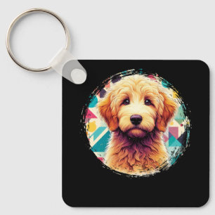 Schattige Portret Goldendoodle Dog op Golden Doodl Sleutelhanger